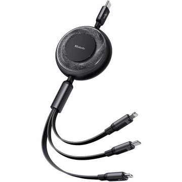 Cablu de date CA-5220 3 in 1, USB la USB-C/Lightning/Micro-USB, 100W, 5A, 1.2m, Negru