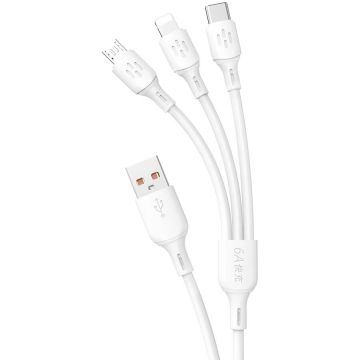 Cablu de date L8A 3 in 1, USB la USB-C/Lightning/Micro-USB, 6A, 1.2m, Alb