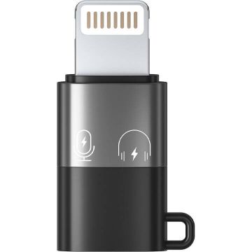 Cablu de date PU649B OTG, mama USB-C la tata Lightning, Gri