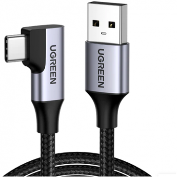Cablu De Date Si Alimentare US385 Fast Charging Pentru Smartphone USB 3.0 La USB Type-C 3A  Unghi 90grade Braided 1m Negru