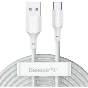 Cablu de date Wisdom, USB/USB Type-C, Quick Charge, 5A, 1.5m, Alb, Set 2 bucati