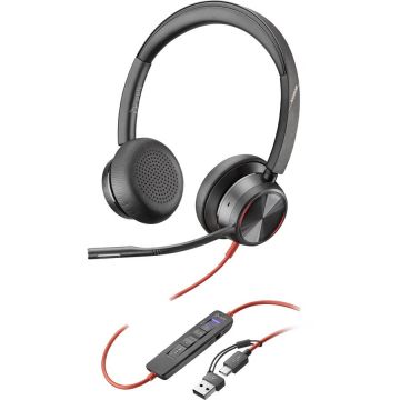 Casti Blackwire 8225 Stereo Microsoft Teams Certified USB-C Headset +USB-C/A Adapter Negru