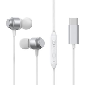 Casti JR-EC06, In-ear, Control pe fir, USB-C, Lungime cablu 1.2m, Argintiu