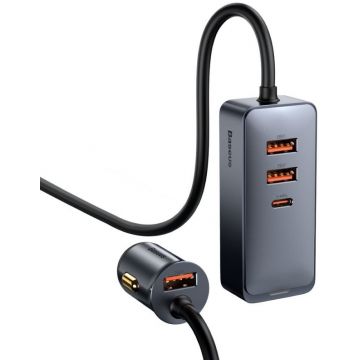 Incarcator auto Baseus CCBT-B0G, 1x USB-C, 3x USB, 120 W, Grey