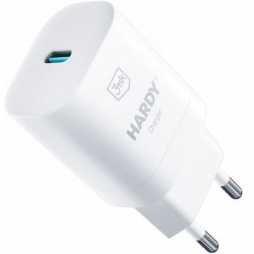 Incarcator retea 3MK Hardy, 1x USB-C, Quick Charge 33 W, GaN, White
