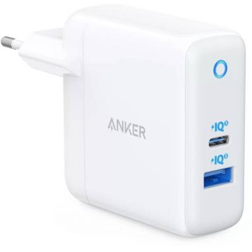 Incarcator retea Anker PowerPort PD+ 2, 1x USB-C, 1x USB, 35W, White-Grey