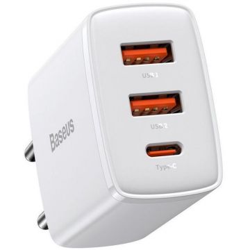 Incarcator retea Baseus CCXJ-E02, 2x USB, 1x USB-C, Quick Charge 30W, White