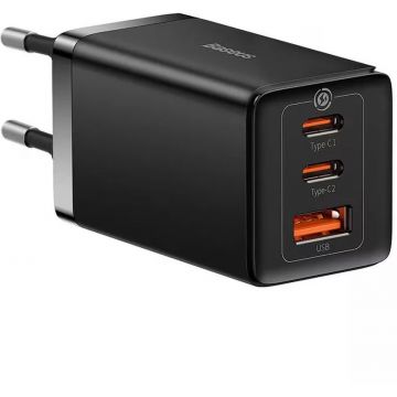 Incarcator retea Baseus GaN5 Pro, 2x USB-C, 1x USB, Quick Charge 65W, Black