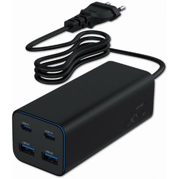 Incarcator retea Gembird TA-UC-2A2C-PD100-01-BK, 2x USB-C, 2x USB, Quick Charge 100 W, GaN, Black