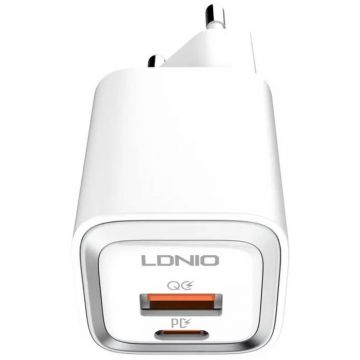 Incarcator retea Ldnio A2318M, 1x USB-C, 1x USB, Quick Charge 20 W, White