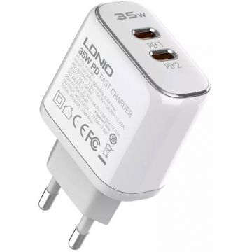 Incarcator retea Ldnio A2528M, 2x USB-C, Quick Charge 35 W, White