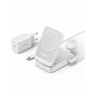 Incarcator wireless Anker 3-in-1 MagGo, Wireless Charger pentru dispozitivele Apple, White