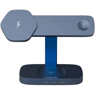 Incarcator wireless Canyon 3-in-1, Wireless Charging Station Hexagon 310, Dark Grey/Blue, cu adaptor 20W