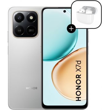 Smartphone Honor X7d, 256GB, 8GB RAM, Dual SIM, 4G, Tri-Camera, Meteor Silver + Honor Choice Earbuds X7e Active