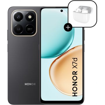 Smartphone Honor X7d, 256GB, 8GB RAM, Dual SIM, 4G, Tri-Camera, Velvet Black + Honor Choice Earbuds X7e Active