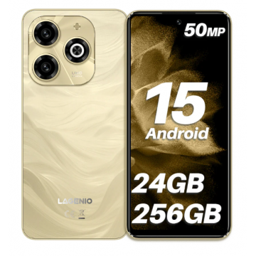 Telefon Mobil LAGENIO A11 Pro, Auriu, 4G, 6.7   HD+ 120Hz, 24GB RAM (8GB + 16GB Extensibili), 256GB ROM, 50MP, Android 15, Unisoc T7250, OTG, Jack, FaceID, 5150mAh, Dual SIM