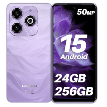 Telefon Mobil LAGENIO A11 Pro, Mov, 4G, 6.7   HD+ 120Hz, 24GB RAM (8GB + 16GB Extensibili), 256GB ROM, 50MP, Android 15, Unisoc T7250, OTG, Jack, FaceID, 5150mAh, Dual SIM