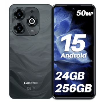 Telefon Mobil LAGENIO A11 Pro, Negru, 4G, 6.7   HD+ 120Hz, 24GB RAM (8GB + 16GB Extensibili), 256GB ROM, 50MP, Android 15, Unisoc T7250, OTG, Jack, FaceID, 5150mAh, Dual SIM