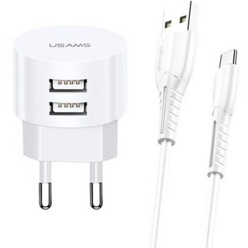 Usams Incarcator Usams T20 2XUSB 2,1A USB-C Kable Round