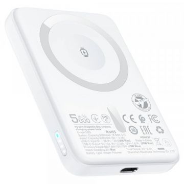 AceFast Baterie Externa Wireless Acefast M25, 5000mAh, 20W, PD + FQI, 1 x QI - 1 x USB-C, Alba