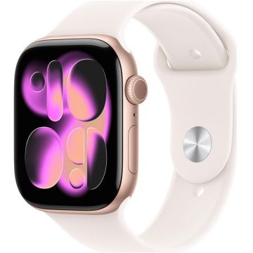 Apple Ceas inteligent Apple Watch Series 11, GPS, 42mm, Carcasa din aluminiu auriu-roz, marime S/M, Curea sport Roz pal
