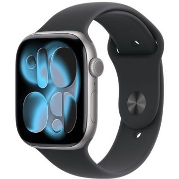 Apple Ceas inteligent Apple Watch Series 11 GPS + Cellular 46mm, carcas din aluminiu, Curea sport neahra, Marime  M/L