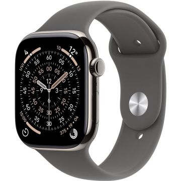 Apple Ceas inteligent Apple Watch Series 11, GPS + Cellular 46mm,  Carcasa din titaniu, Curea sport, Masura S/M, Gri piatra