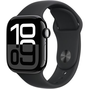Apple Ceas inteligent Watch 10 GPS, Carcasa Aluminiu Negru, Jet 42mm, S/M, Curea Sport Neagra