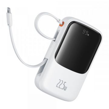 BASEUS Baterie Externa Baseus Qpow Pro+, 10000mAh, 22.5W, QC + PD, 1 x USB-A - 2 x USB-C, Alba