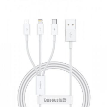 BASEUS Cablu Incarcare USB-A - Lightning / microUSB / USB-C Baseus Superior 3in1 Series, 20W, 0.5m, Alb