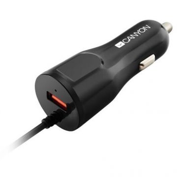 Canyon Incarcator auto Canyon CNE-CCA033B, Lightning, USB, 5V/2.4A, Negru