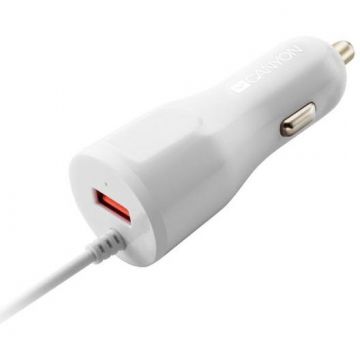 Canyon Incarcator auto Canyon CNE-CCA033W, Lightning, USB, 5V/2.4A, Alb