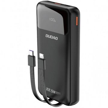 Dudao Baterie Externa Dudao K15Pro, 20000mAh, 22.5W, QC + PD, 1 x Lightning - 1 x USB-A - 2 x USB-C, Neagra