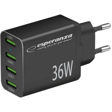 ESPERANZA Incarcator retea Esperanza EZC107K, 4x USB, 36W, Negru