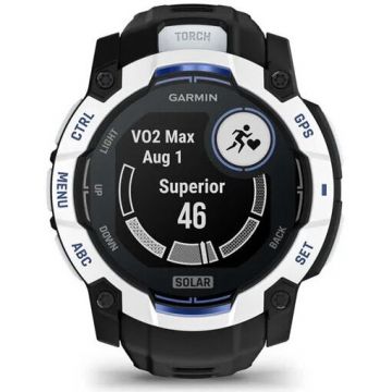 GARMIN Ceas inteligent Garmin Instinct 3, 50mm, Solar, Whitestone cu curea neagra, Albastru intens