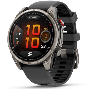 GARMIN Ceas Smartwatch Garmin fenix 8 Pro, AMOLED, LTE, 47mm, Sapphire, Titan, curea din silicon Graphite/Black