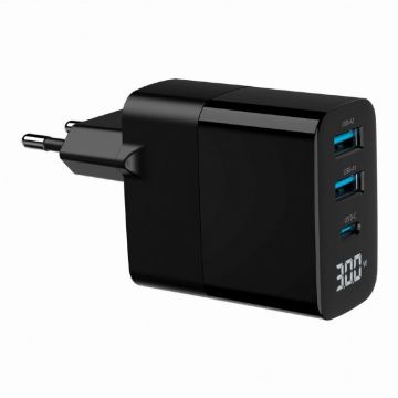 GEMBIRD Incarcator rapid USB Gembird cu 3 porturi, 30 W, Negru