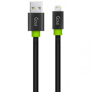 Goui Cablu Date si Incarcare USB-A - Lightning Goui Fashion Flat, 18W, 1m, Negru G-LC8PINFBF-K