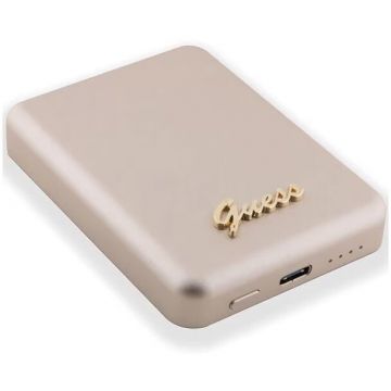 Guess Acumulator extern wireless Guess, 5000mAh, 15W Magsafe, 1xUSB-C, Indicator baterie, Auriu
