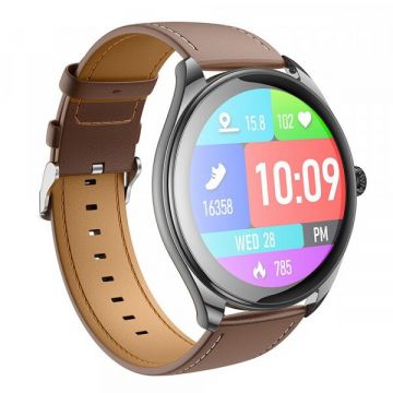 HOCO Smartwatch Hoco Y22, Curea Piele Maro+Neagra, iOS/Android, Rezistent la Apa, Incarcator Magnetic