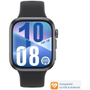 Huawei Smartwatch HUAWEI Watch Fit 4, Ecran AMOLED 1.82 inch, Bluetooth, 5 ATM, Curea Fluoroelastomer, Negru