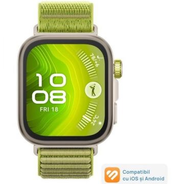 Huawei Smartwatch HUAWEI Watch Fit 4 Pro, Ecran AMOLED 1.82 inch, Bluetooth, ECG, 5 ATM, Curea Textila, Verde