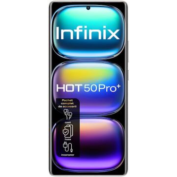 Infinix Telefon mobil Infinix HOT 50 Pro+, procesor MediaTek Helio G100, ecran 6.78 inch, Dual SIM, 8GB RAM, 256GB, baterie 5000 mAh, Android 14, Gri Titan