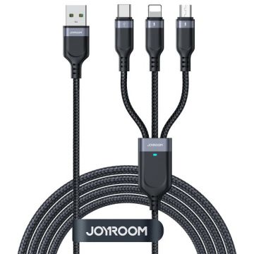 JOYROOM Cablu Incarcare USB-A - Lightning / microUSB / USB-C Joyroom S-A18 3in1, 20W, 1.2m, Negru