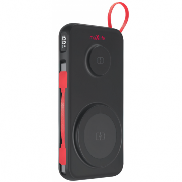 MaXlife Baterie Externa Wireless MaXlife MXPB-08, 10000mAh, 22.5W, QC + PD + FQI + QI, 1 x USB-A - 1 x USB-C - 2 x QI, Neagra