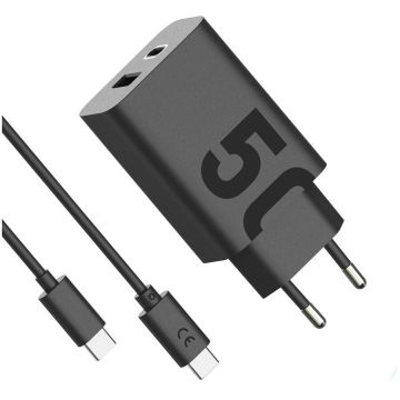 Motorola Incarcator retea Motorola TurboPower 50W Duo, USB-C + USB-A w/ USB-C cable, Negru