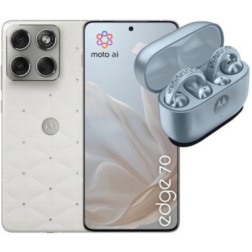 Motorola Telefon mobil Motorola Edge 70, 512GB, 12GB RAM, 5G, Pantone Cloud Dancer, Swarovski + Casti moto buds loop, Sound by Bose, Swarovski