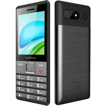 Myphone Telefon mobil MyPhone 7340, 4G LTE, 2.8, 48 MB RAM, 128MB, Dual SIM, rezolutie 2 MP, 1400 mAh, Negru-Argintiu
