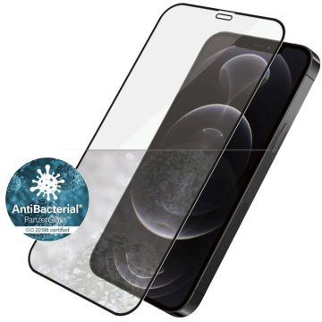 Panzerglass Folie protectie din sticla securizata, PanzerGlass, Case Friendly E2E Super, pentru iPhone 12 / 12 Pro, Antibacterian, Transparent/Negru