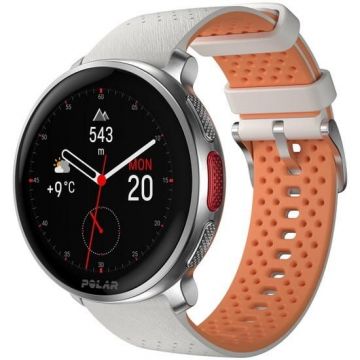Polar Ceas inteligent Polar Vantage V3, carcasa argintie, 1,39 inch, AMOLED, masura S-L, curea Alb-Portocaliu